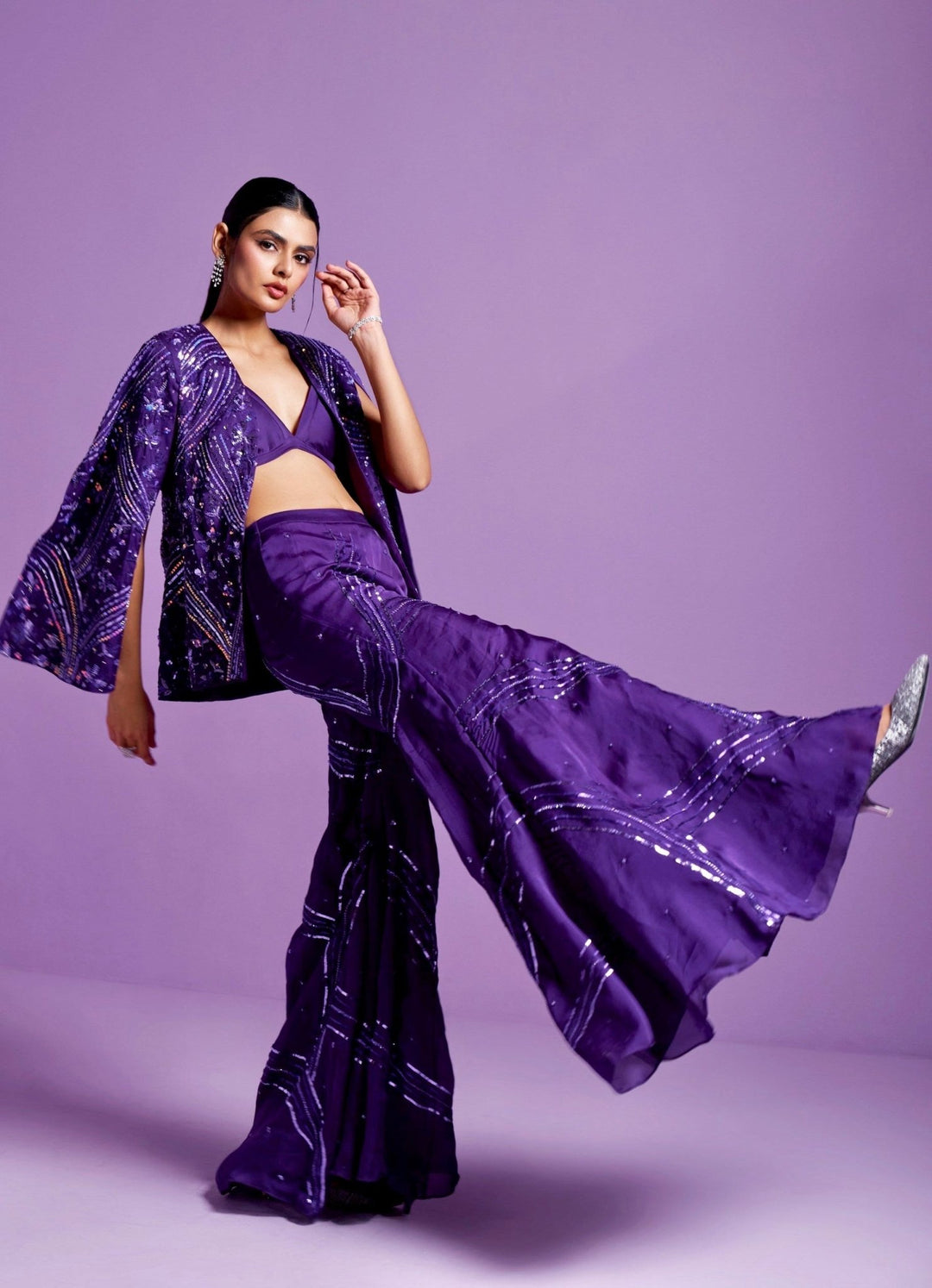 Striking Purple Jacket And Pant Set Parul Gandhi - Fabilicious Fashion
