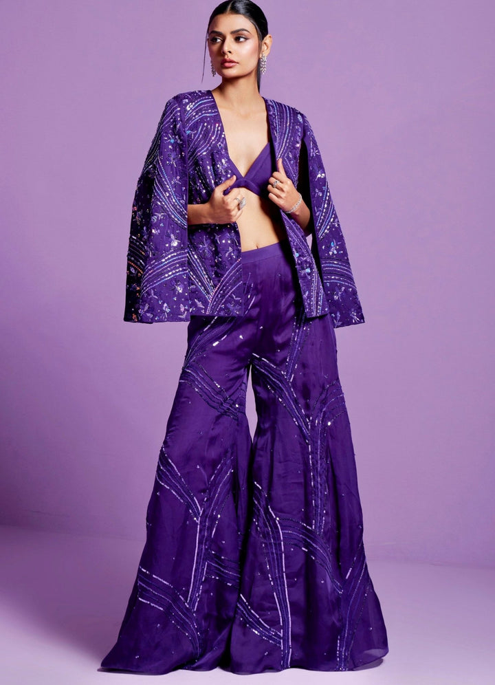 Striking Purple Jacket And Pant Set Parul Gandhi - Fabilicious Fashion