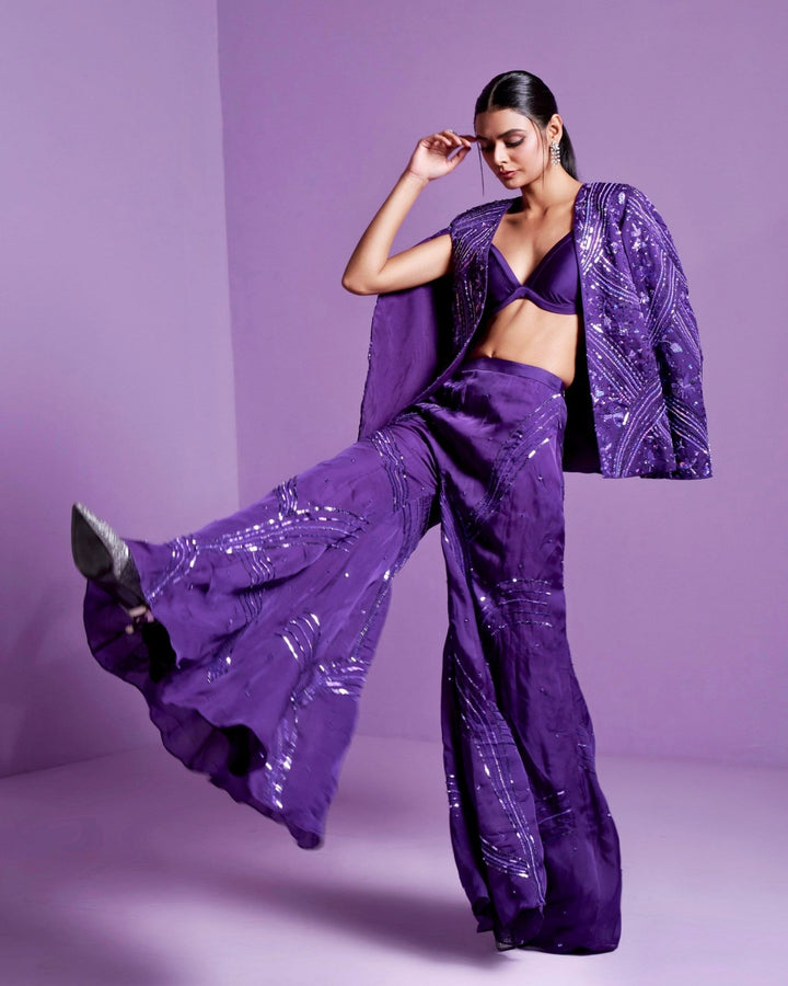 Striking Purple Jacket And Pant Set Parul Gandhi - Fabilicious Fashion