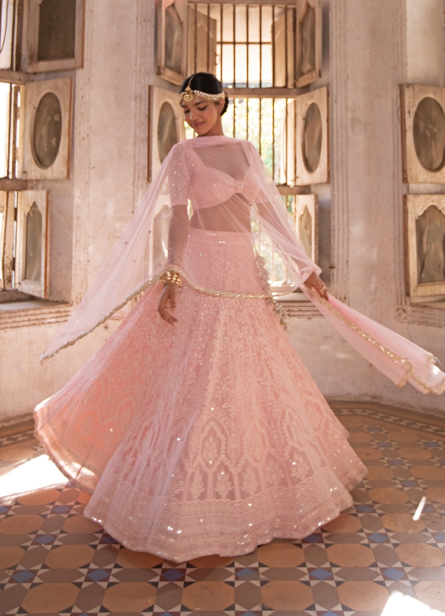 Suhani blush pink lehenga set by Renee Label — wedding guest lehenga