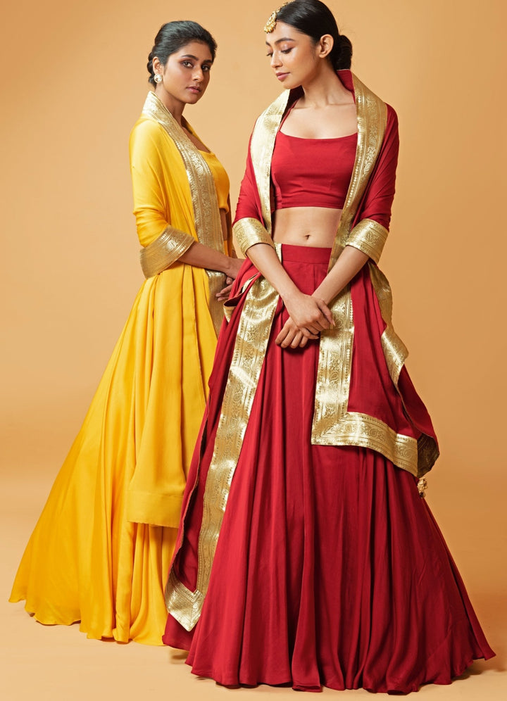 Sunflower Yellow and Gold Strappy Blouse Set QAT By Agni - Fabilicious Fashion