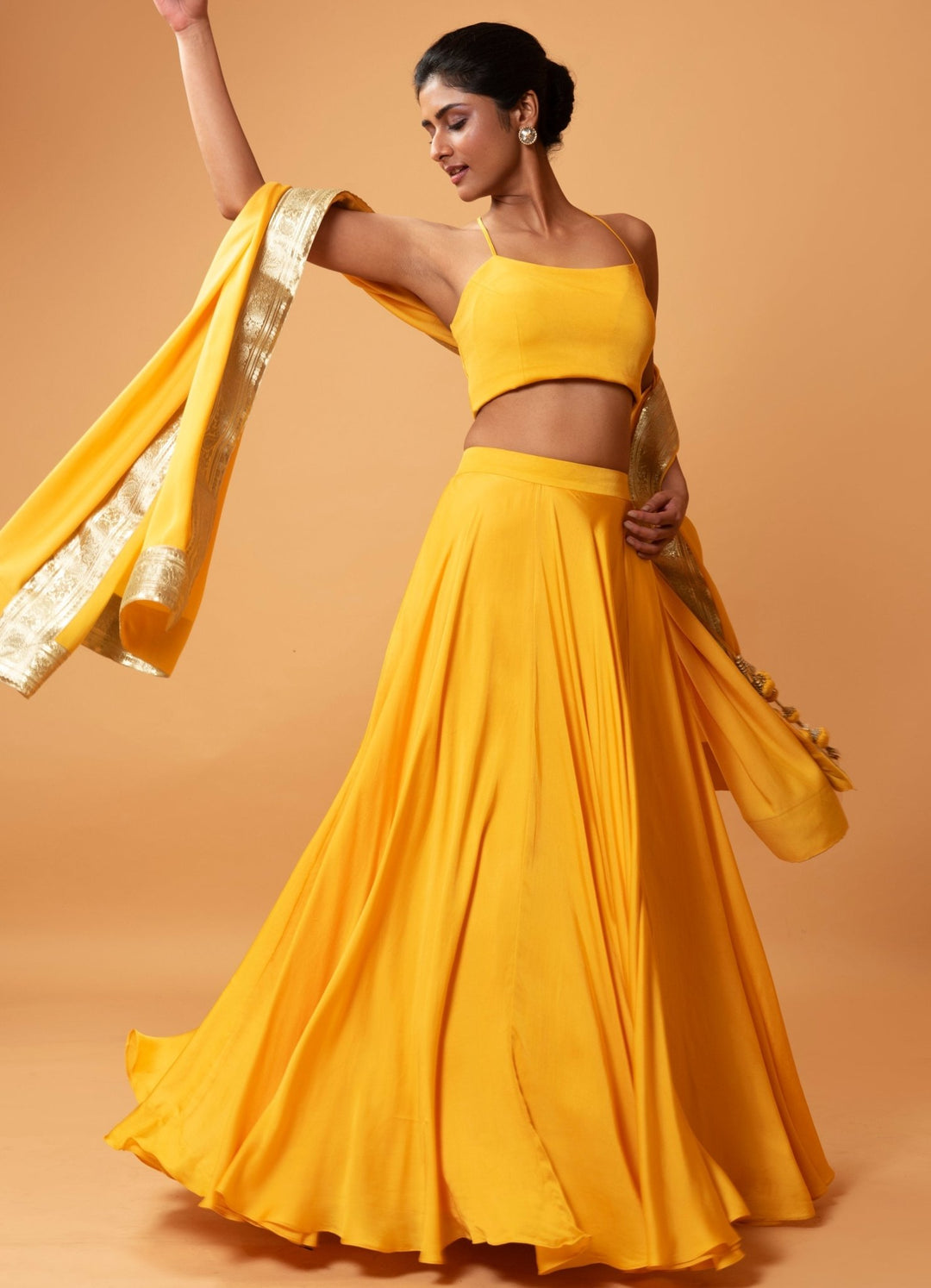 Sunflower Yellow and Gold Strappy Blouse Set QAT By Agni - Fabilicious Fashion
