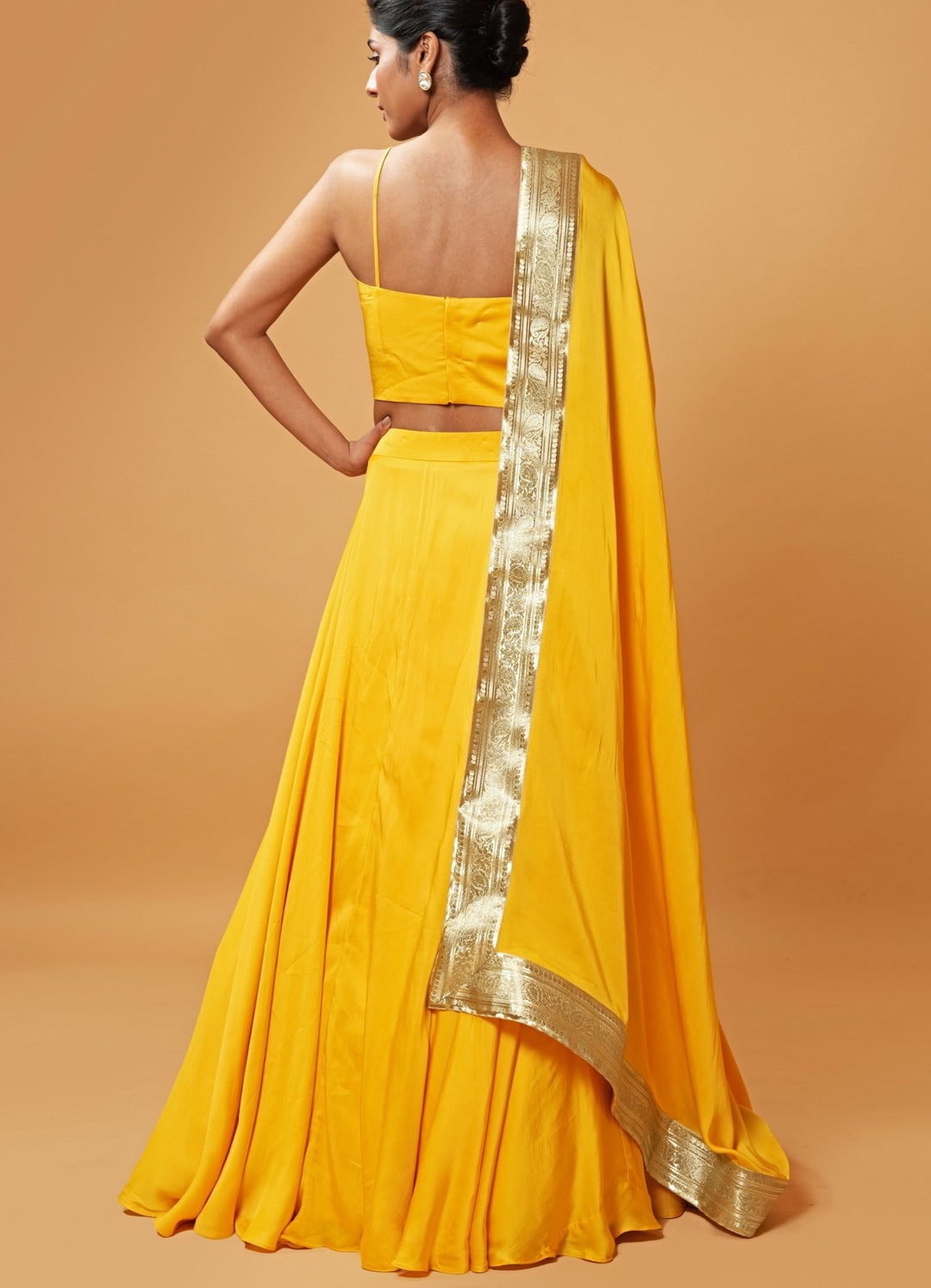 Sunflower Yellow and Gold Strappy Blouse Set QAT By Agni - Fabilicious Fashion