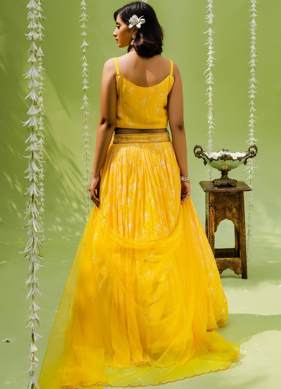 Sunny Yellow Printed Georgette Lehenga With Embellished Blouse and Net Dupatta Redpine - Fabilicious Fashion