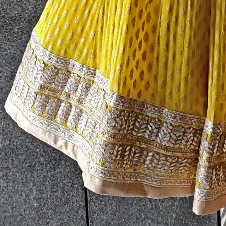Sunshine Yellow Lehenga with Embroidered Ivory Blouse and Ivory Dupatta Priti Sahni - Fabilicious Fashion