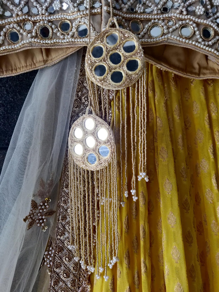 Sunshine Yellow Lehenga with Mirror work Bustier and Ivory Dupatta Priti Sahni - Fabilicious Fashion