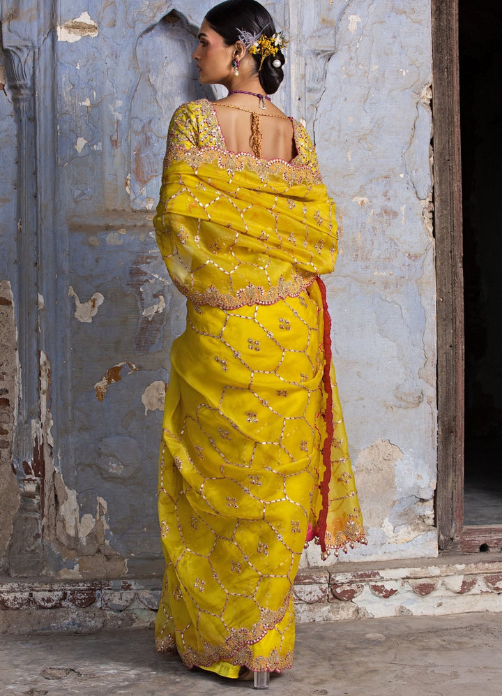 Sunshine Yellow Organza Saree Set Nitika Gujral - Fabilicious Fashion