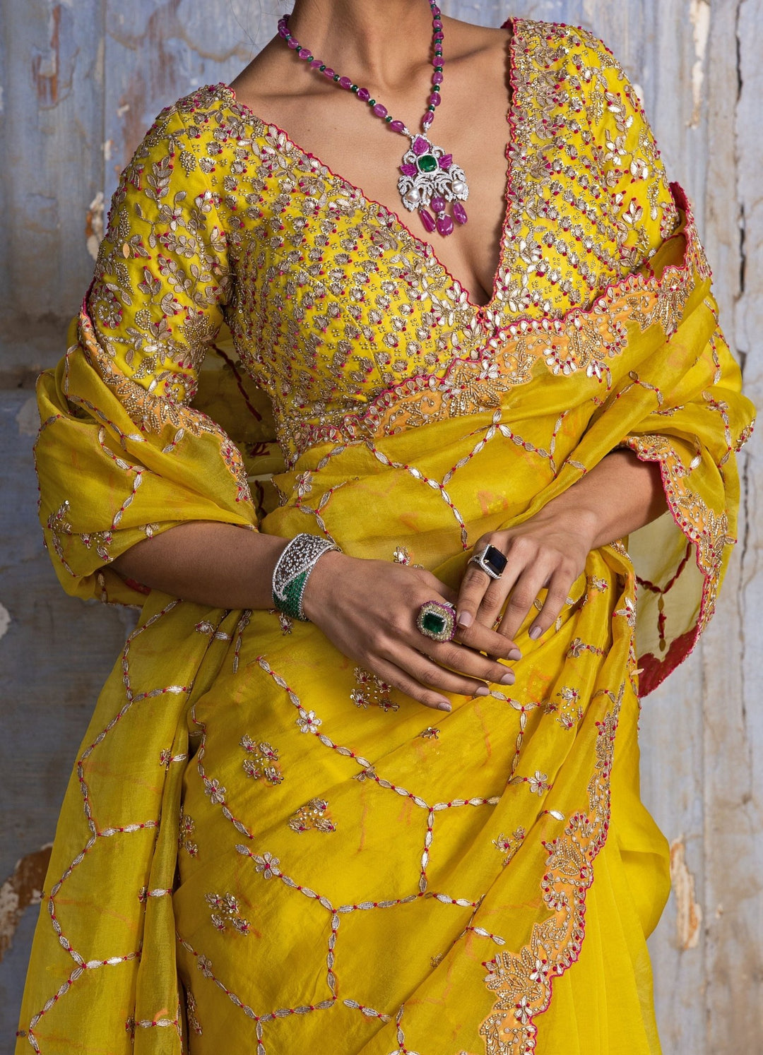 Sunshine Yellow Organza Saree Set Nitika Gujral - Fabilicious Fashion