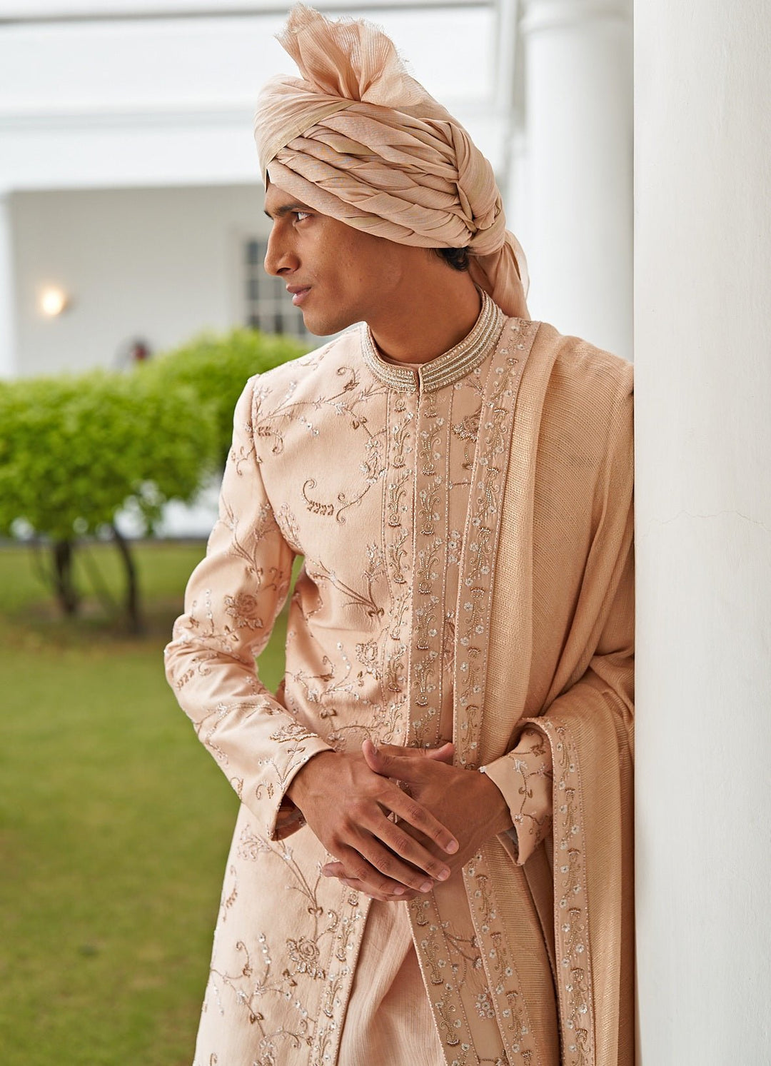 Tale Of Love Pastel Pink Sherwani Set Contrast by Parth - Fabilicious Fashion