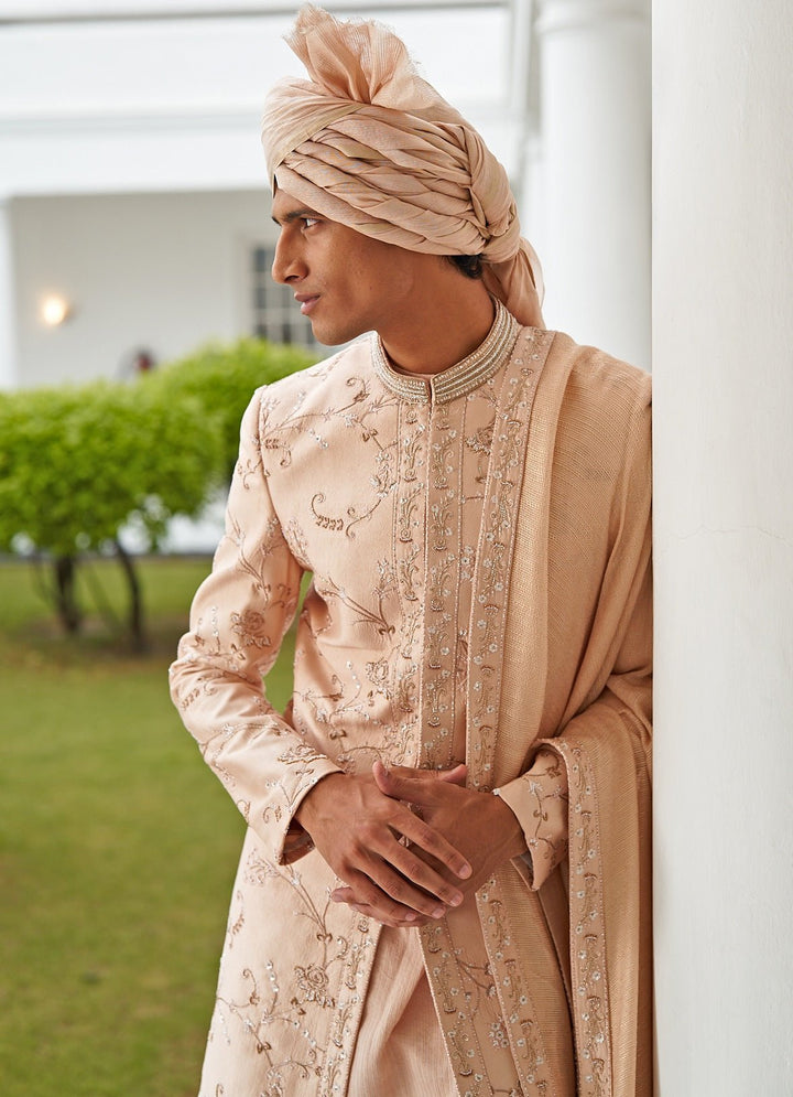 Tale Of Love Pastel Pink Sherwani Set Contrast by Parth - Fabilicious Fashion