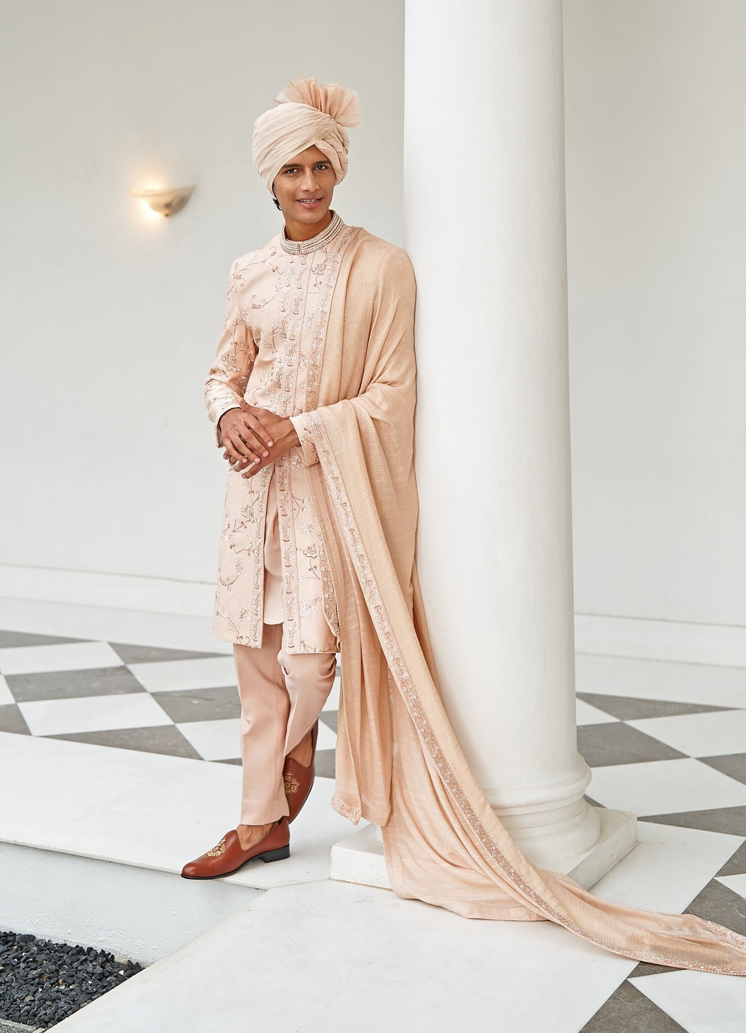 Tale Of Love Pastel Pink Sherwani Set Contrast by Parth - Fabilicious Fashion