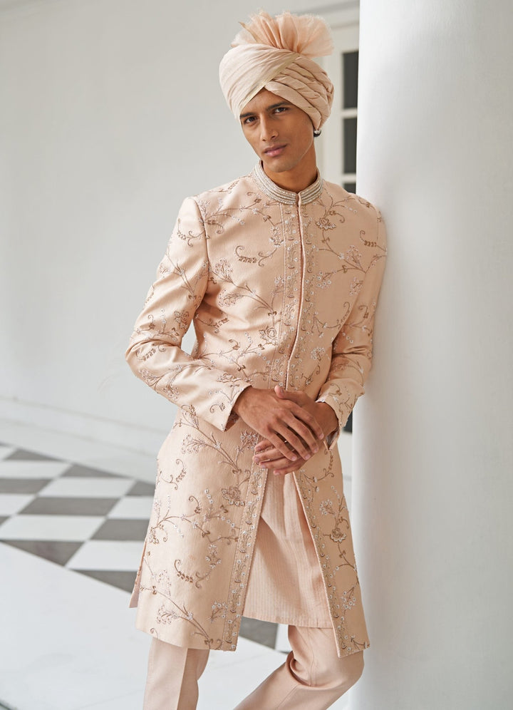 Tale Of Love Pastel Pink Sherwani Set Contrast by Parth - Fabilicious Fashion