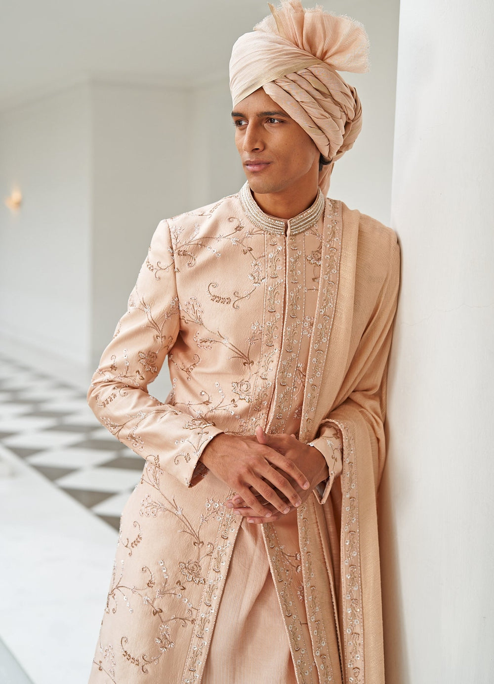 Tale Of Love Pastel Pink Sherwani Set Contrast by Parth - Fabilicious Fashion