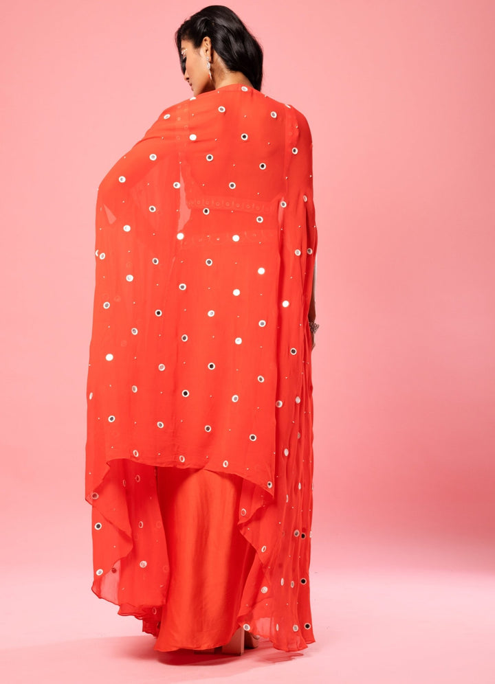 Tangerine Orange Dhoti Mirror Set QAT By Agni - Fabilicious Fashion