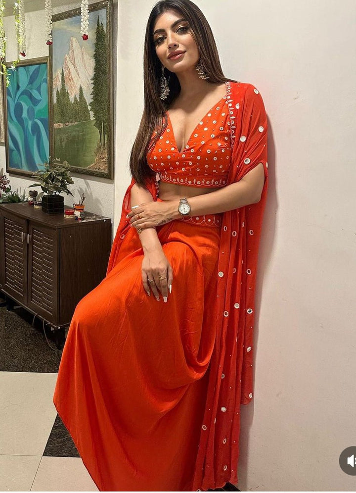 Tangerine Orange Dhoti Mirror Set Quench A Thirst - Fabilicious Fashion