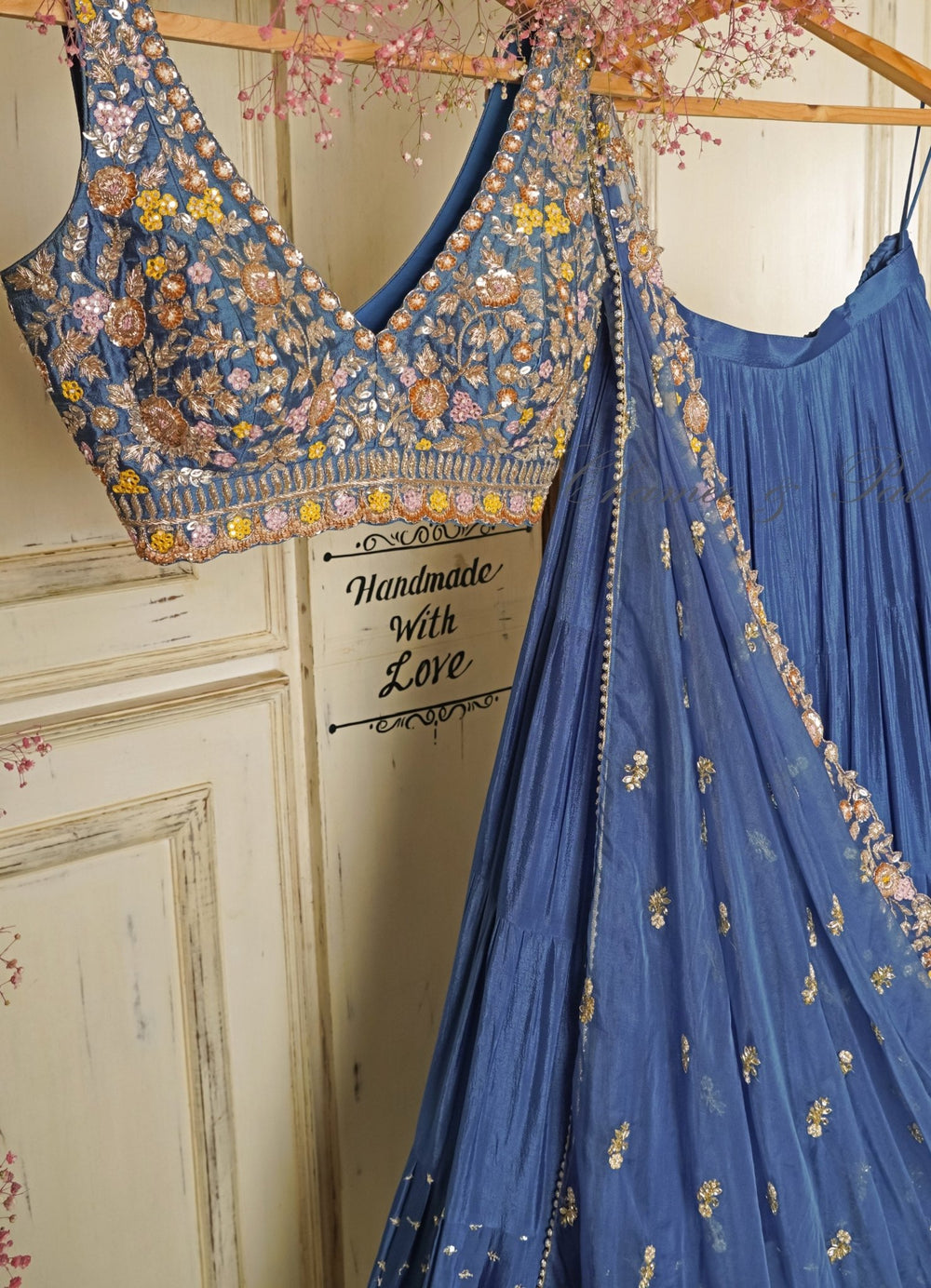 Tara Blue Meadow Embroidered Lehenga Set Chamee n Palak - Fabilicious Fashion