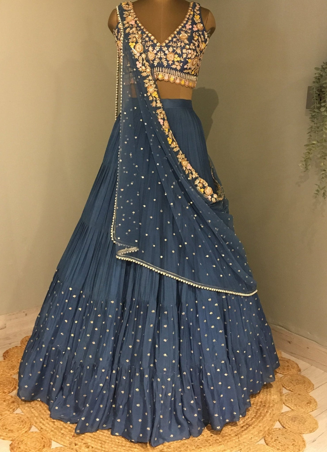 Tara Blue Meadow Embroidered Lehenga Set Chamee n Palak - Fabilicious Fashion