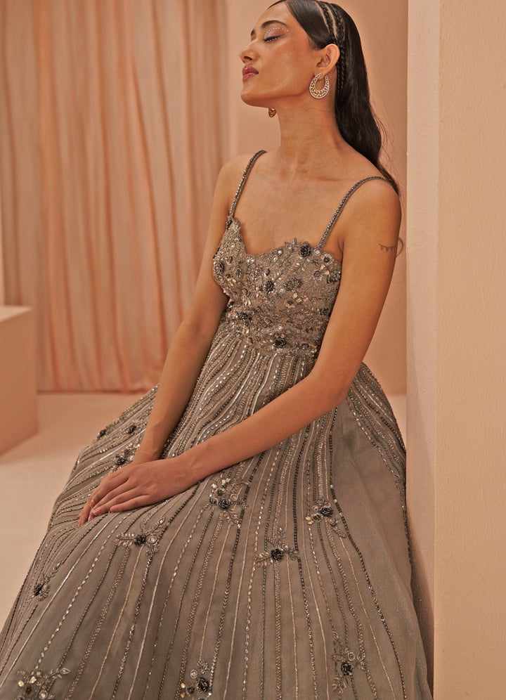 Taupe Moon Strappy gown Parul Gandhi - Fabilicious Fashion