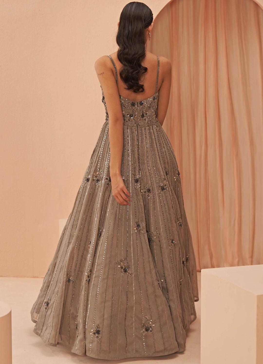 Taupe Moon Strappy gown Parul Gandhi - Fabilicious Fashion