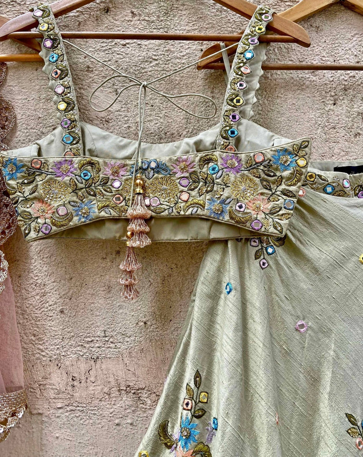 Tea Green Swan Lehenga Set Priti Sahni - Fabilicious Fashion