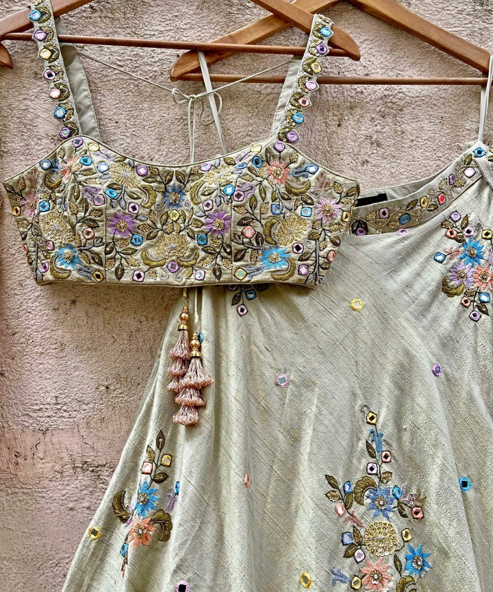 Tea Green Swan Lehenga Set Priti Sahni - Fabilicious Fashion