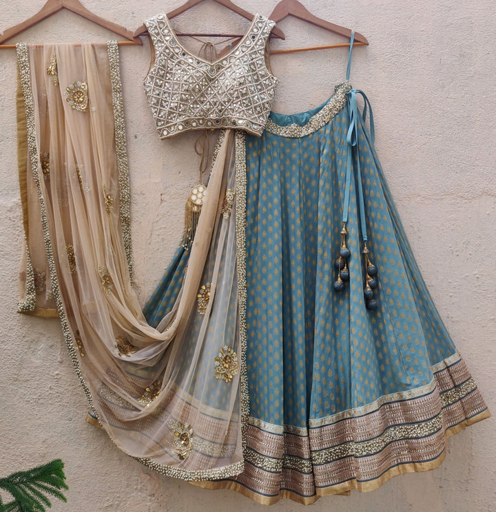 Teal Blue And Nude Lehenga Set Priti Sahni - Fabilicious Fashion