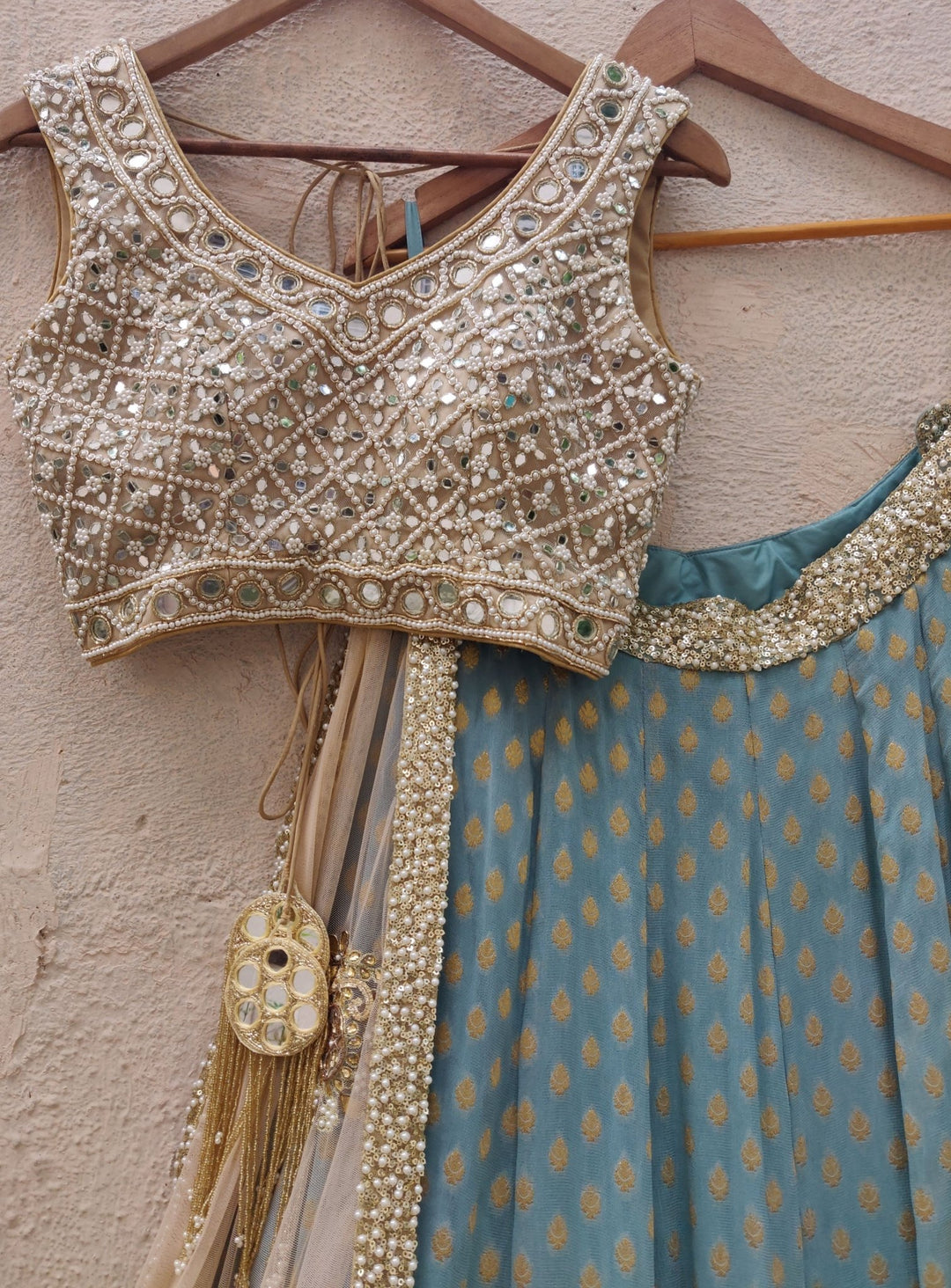 Teal Blue And Nude Lehenga Set Priti Sahni - Fabilicious Fashion
