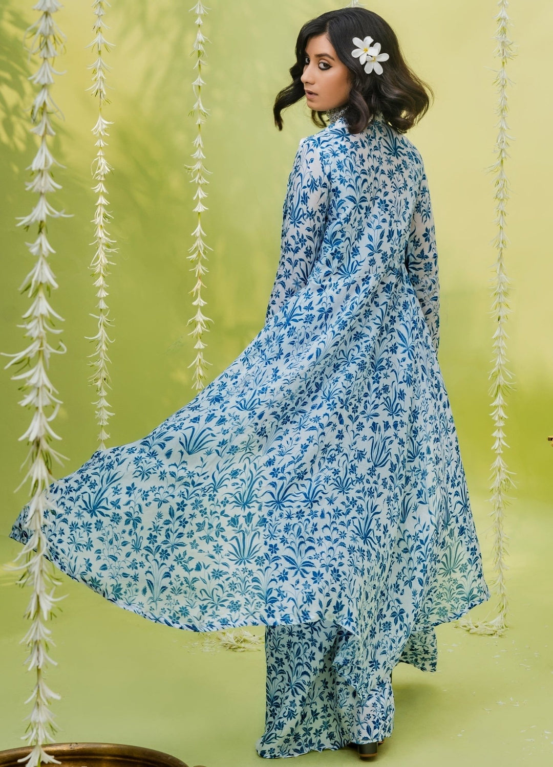 Teal Blue Floral Printed Crepe Co-ord Set Redpine - Fabilicious Fashion