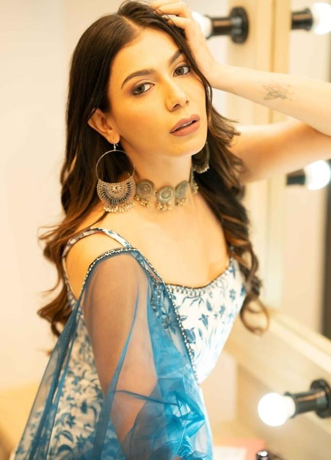 Teal Blue Floral Printed Crepe Sharara Set With Dupatta Redpine - Fabilicious Fashion