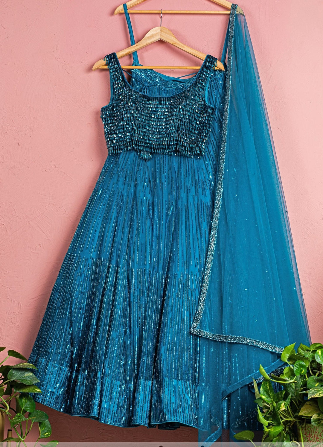 Teal Blue Shimmer Lehenga Set Anisha Shetty - Fabilicious Fashion