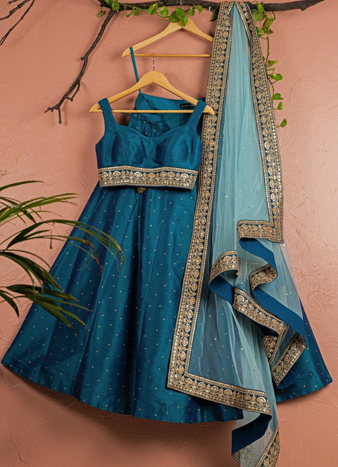 Teal Blue Stonework Silk Lehenga With Teal Blue Zari Blouse Anisha Shetty - Fabilicious Fashion