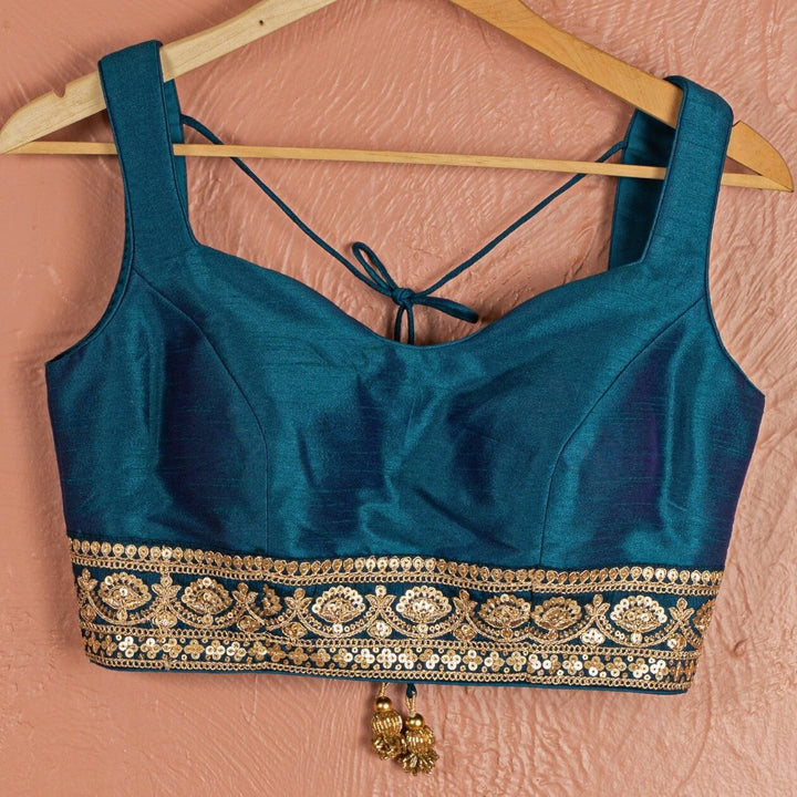 Teal Blue Stonework Silk Lehenga With Teal Blue Zari Blouse Anisha Shetty - Fabilicious Fashion