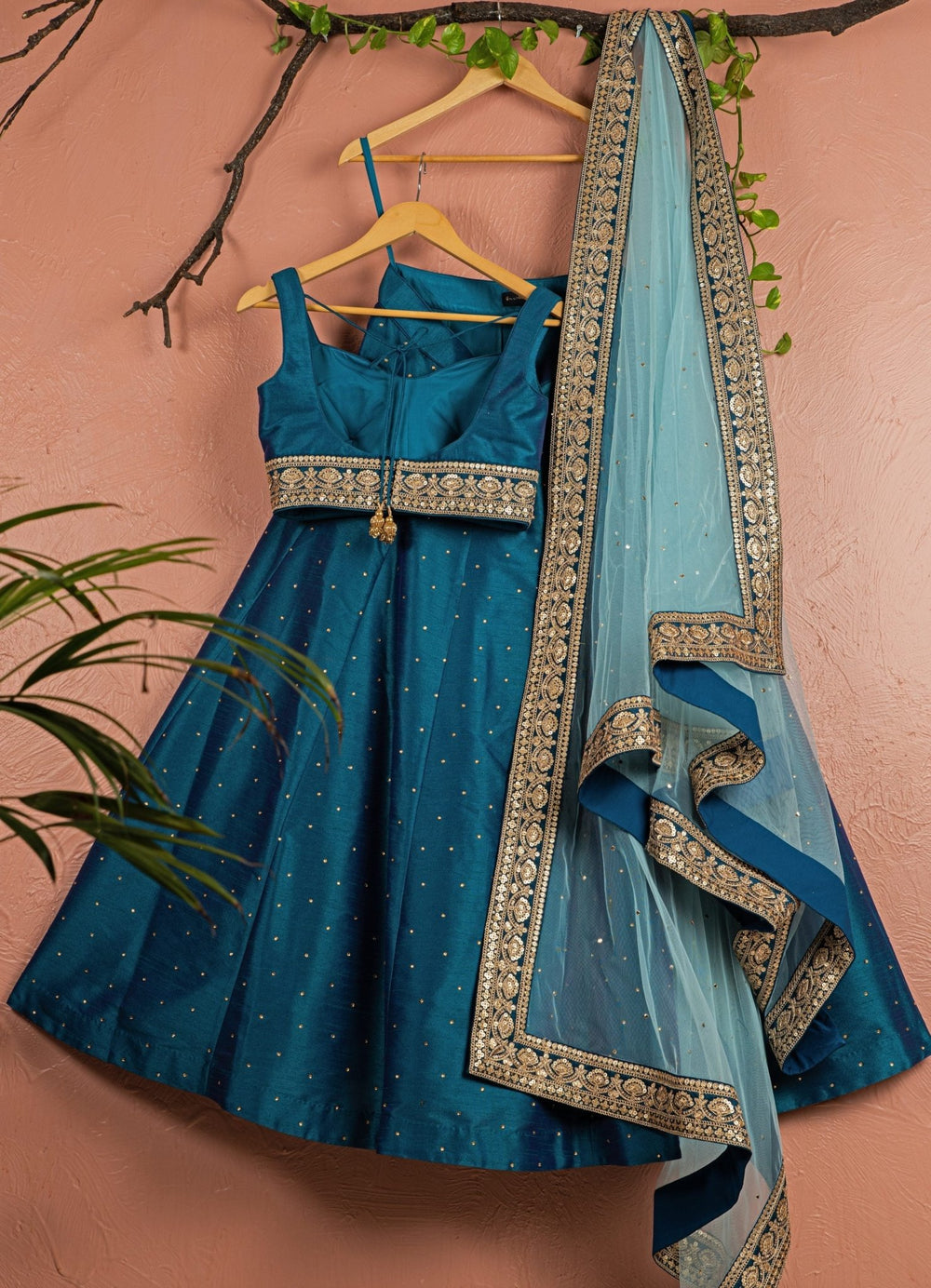 Teal Blue Stonework Silk Lehenga With Teal Blue Zari Blouse Anisha Shetty - Fabilicious Fashion