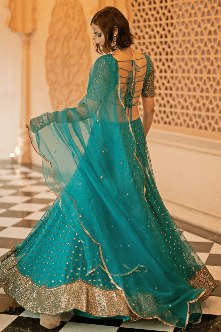 Teal Green Organza Lehenga Set Esha Koul - Fabilicious Fashion