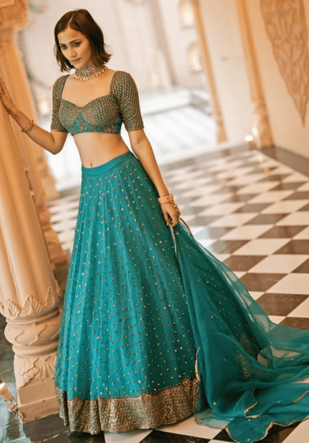 Teal Green Organza Lehenga Set Esha Koul - Fabilicious Fashion