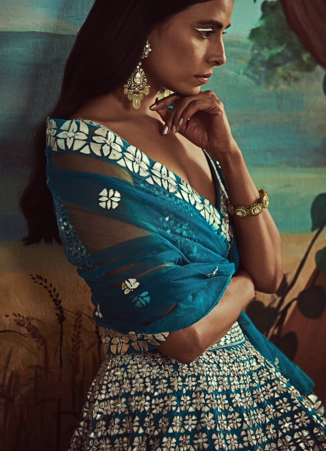 Teal Leather & Mirror Lehenga Set Angad Singh - Fabilicious Fashion