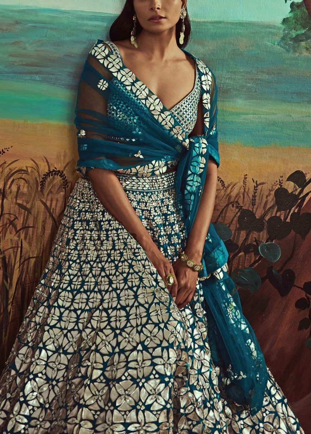 Teal Leather & Mirror Lehenga Set Angad Singh - Fabilicious Fashion