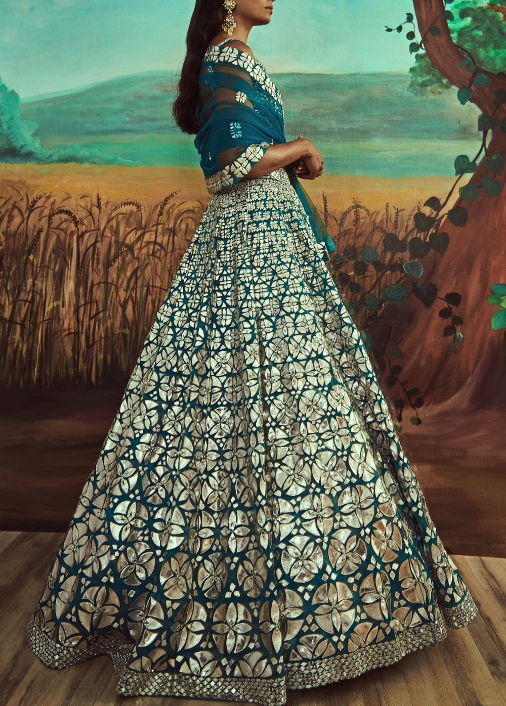 Teal Leather & Mirror Lehenga Set Angad Singh - Fabilicious Fashion