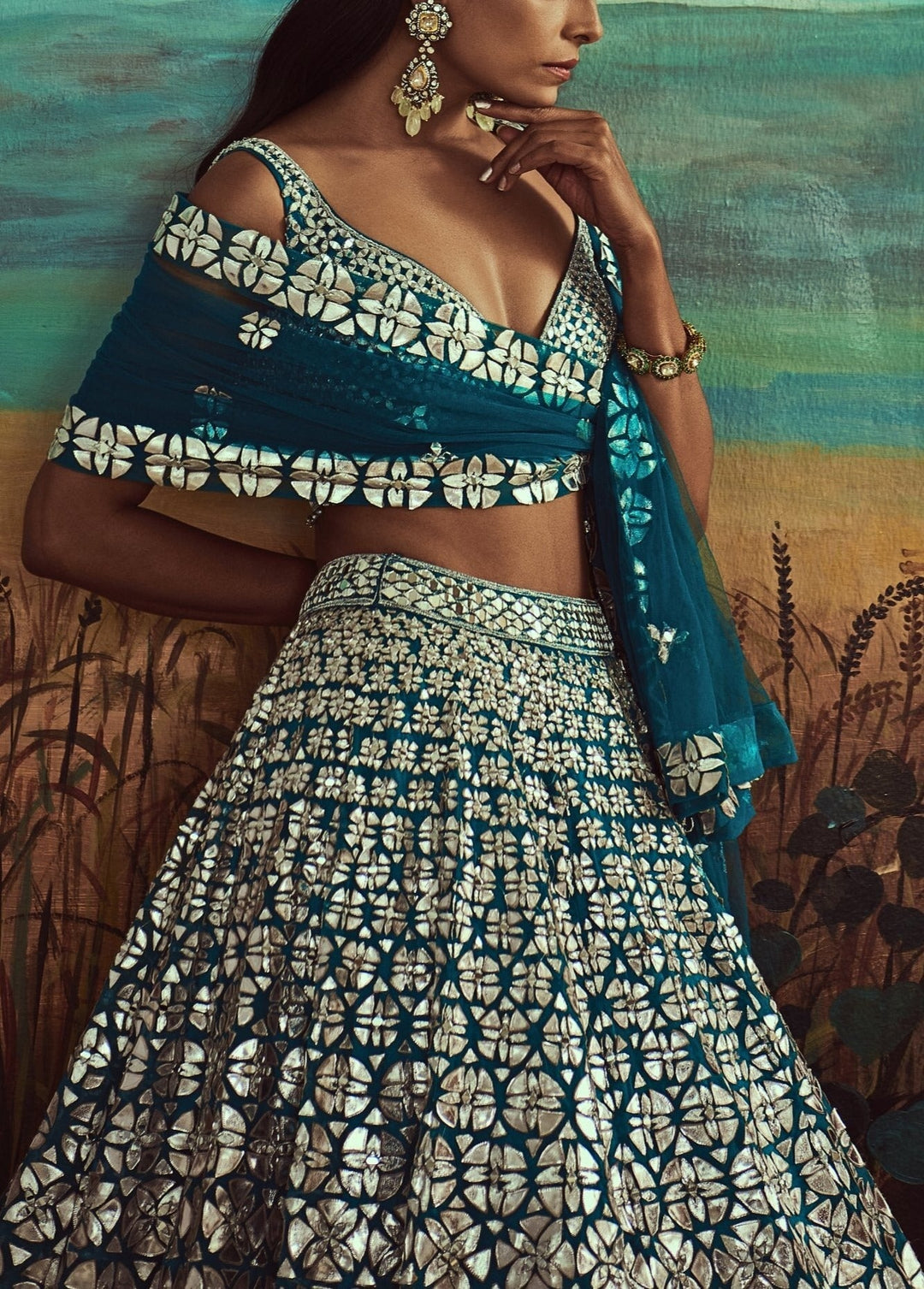 Teal Leather & Mirror Lehenga Set Angad Singh - Fabilicious Fashion