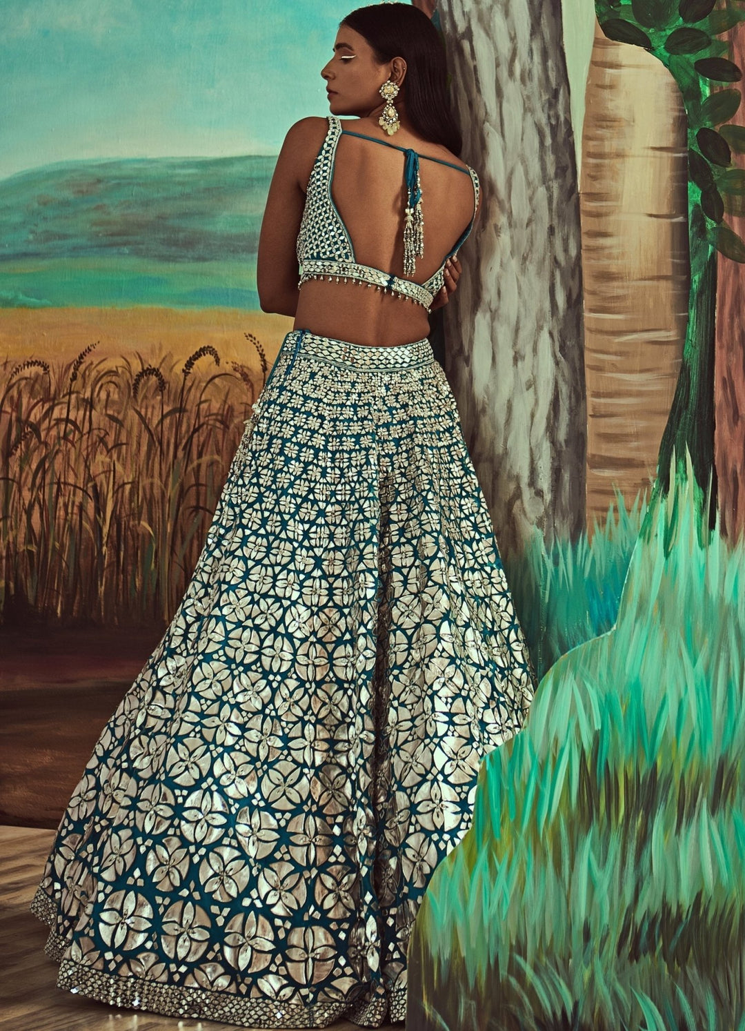 Teal Leather & Mirror Lehenga Set Angad Singh - Fabilicious Fashion