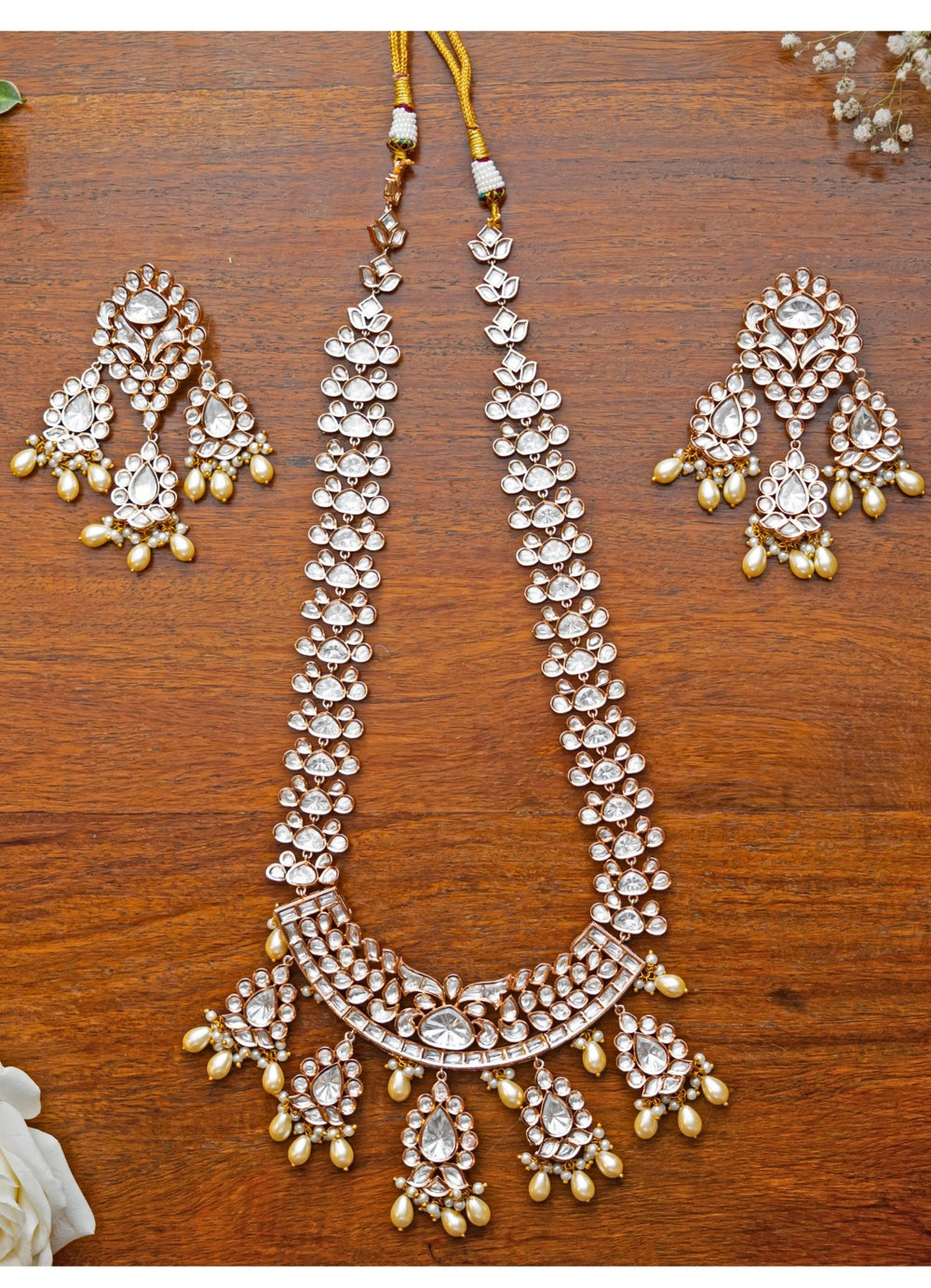 Tear Drop Polki Necklace Set Zevar by Geeta - Fabilicious Fashion
