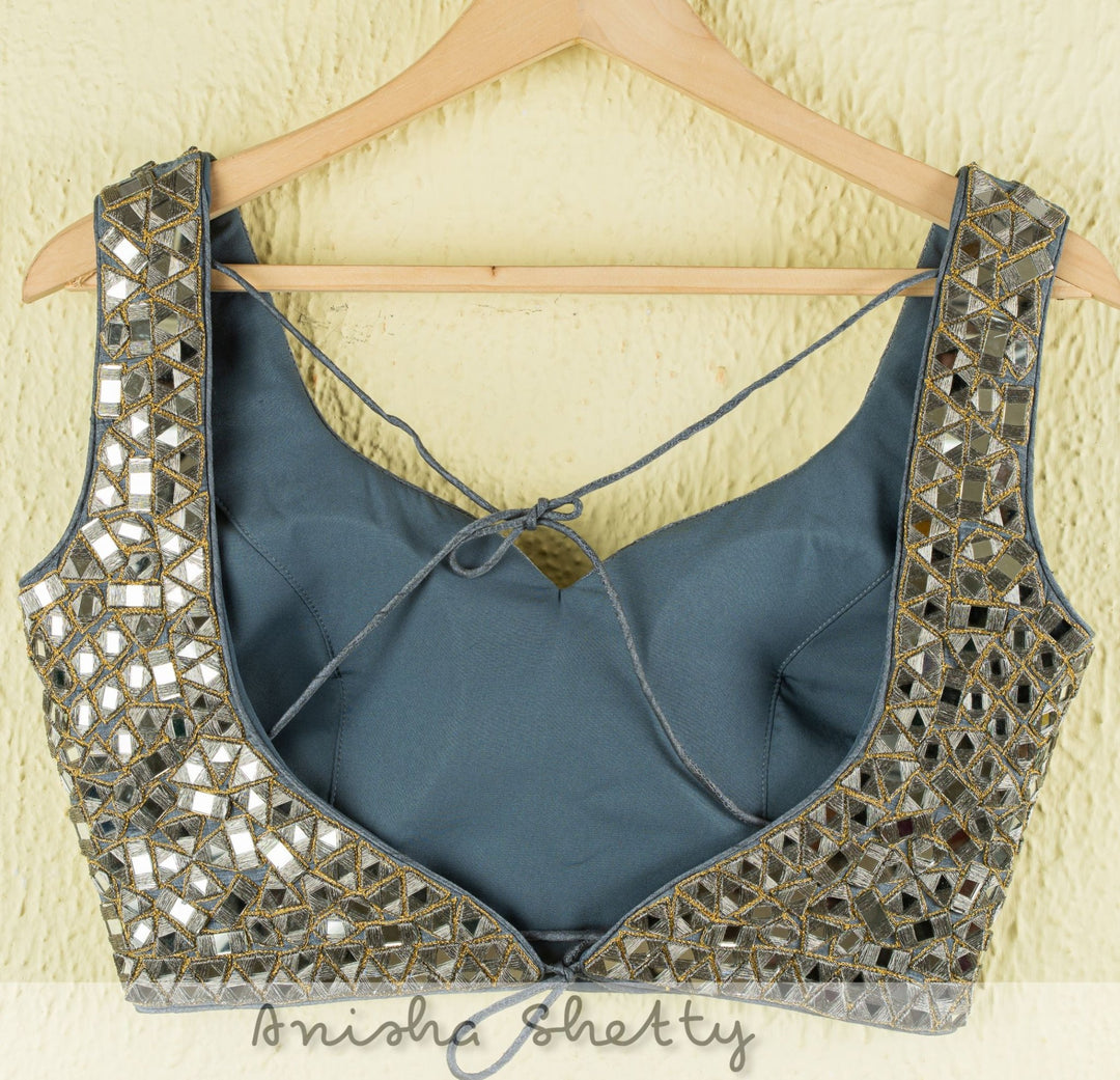 Tinged Blue Shimmer Mirror Work Lehenga Set Anisha Shetty - Fabilicious Fashion