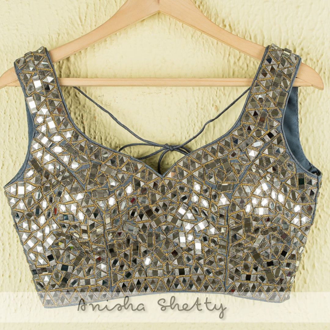 Tinged Blue Shimmer Mirror Work Lehenga Set Anisha Shetty - Fabilicious Fashion