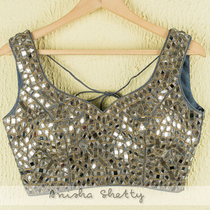 Tinged Blue Shimmer Mirror Work Lehenga Set Anisha Shetty - Fabilicious Fashion