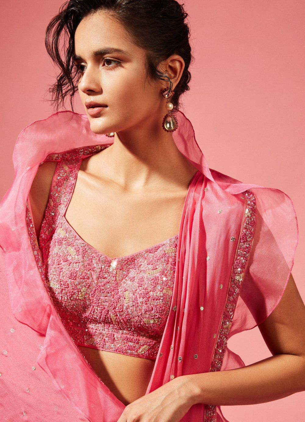 Tori Pink Pre-Stitched Saree Chamee n Palak - Fabilicious Fashion