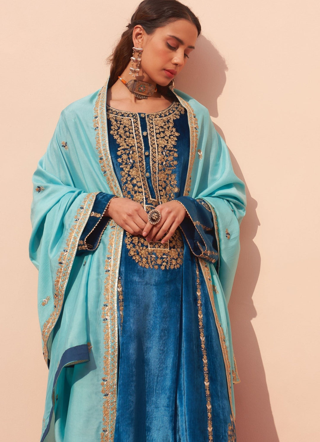 Turquoise Blue Kurta Set Angad Singh - Fabilicious Fashion
