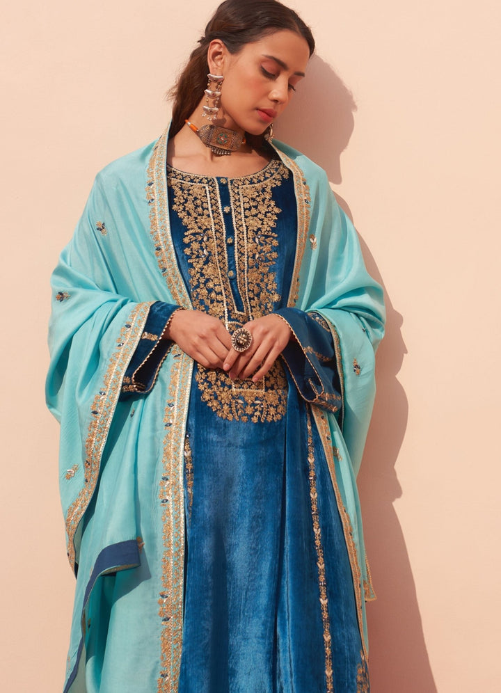 Turquoise Blue Kurta Set Angad Singh - Fabilicious Fashion