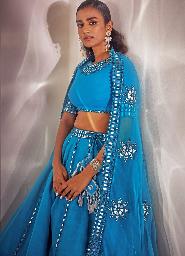Turquoise Blue Lehenga Set Vvani by Vani Vats - Fabilicious Fashion