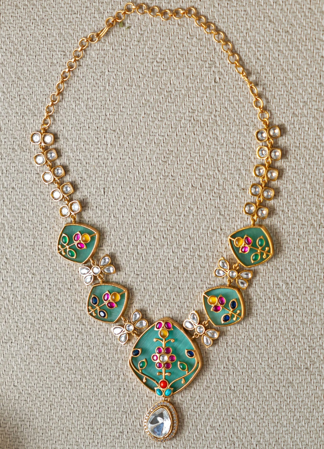 Turquoise Polki Necklace Zevar by Geeta - Fabilicious Fashion