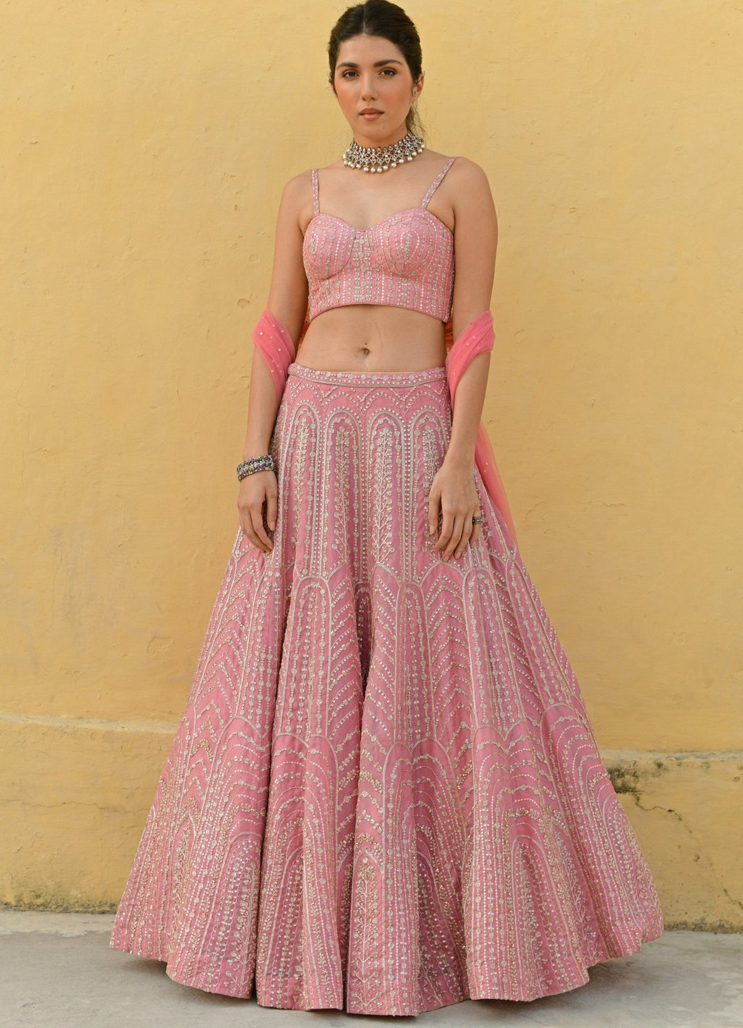 Valentine Pink Embroidered Lehenga Set Chamee n Palak - Fabilicious Fashion